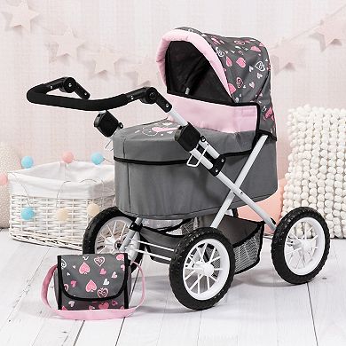 Bayer Design Dolls Trendy Pram - Gray, Pink, Hearts