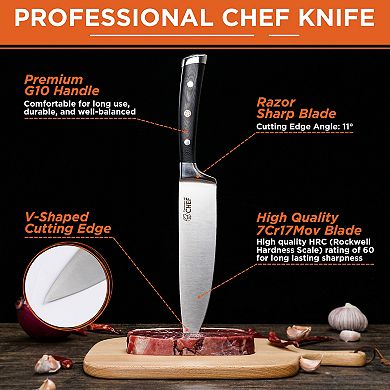 Commercial Chef Pro Chef Knife 8 inch Blade with Knife Sharpener