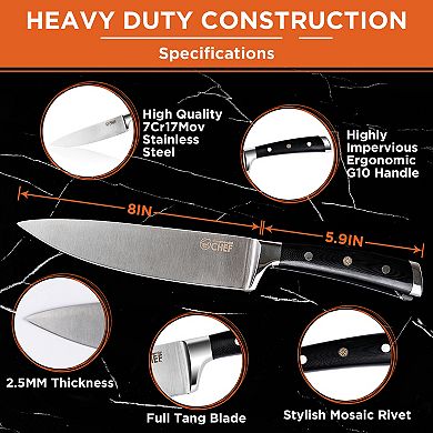 Commercial Chef Pro Chef Knife 8 inch Blade with Knife Sharpener