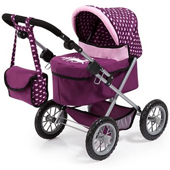 Bayer Design Dolls Trendy Pram - Burgundy, Pink, Hearts