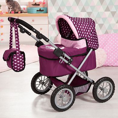 Bayer Design Dolls Trendy Pram - Burgundy, Pink, Hearts