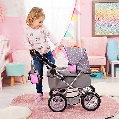 Bayer Design Dolls Trendy Pram - Grey, Pink, Dots