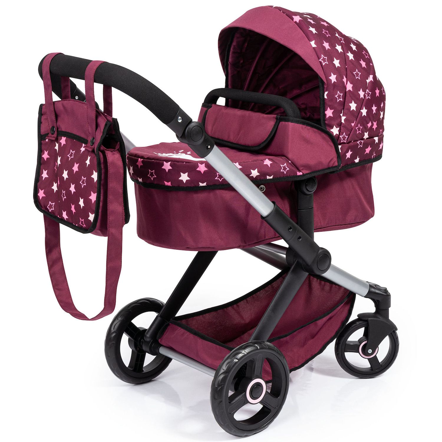 Детские аксессуары для кукол Bayer Design Dolls Pram Xeo - Burgundy, White Stars, Unicorn