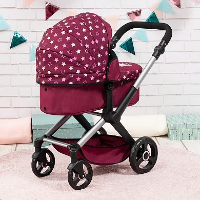 Bayer Design Dolls Pram Xeo - Burgundy, White Stars, Unicorn
