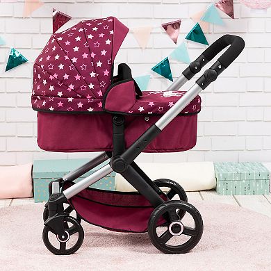 Bayer Design Dolls Pram Xeo - Burgundy, White Stars, Unicorn