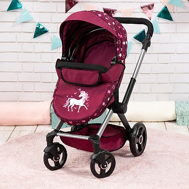 Bayer Design Dolls Pram Xeo - Burgundy, White Stars, Unicorn