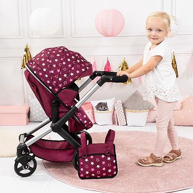 Bayer Design Dolls Pram Xeo - Burgundy, White Stars, Unicorn