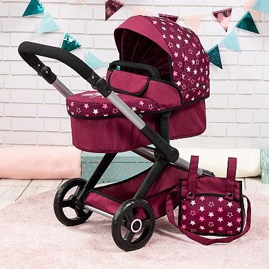Bayer Design Dolls Pram Xeo - Burgundy, White Stars, Unicorn