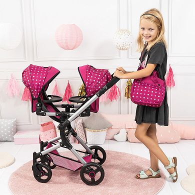 Bayer Design Dolls Neo Twin Doll Pram - Hot Pink, Polka Dots, Fairy