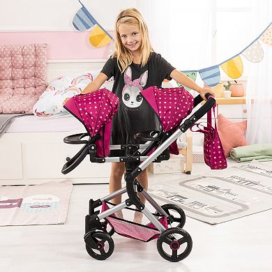 Bayer Design Dolls Neo Twin Doll Pram - Hot Pink, Polka Dots, Fairy
