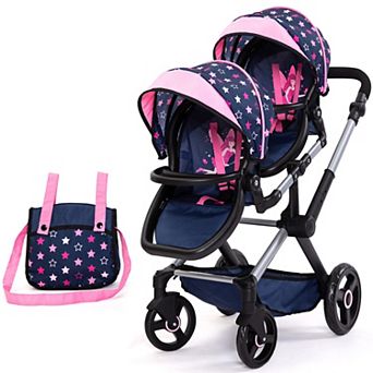 Bayer Design Dolls Xeo Twin Pram - Stars Navy & Pink
