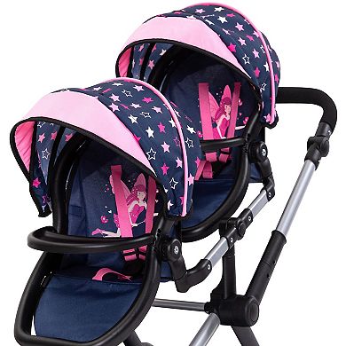 Bayer Design Dolls Xeo Twin Pram - Stars Navy & Pink