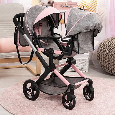 Bayer Design Dolls Xeo Twin Pram - Butterfly Grey & Pink