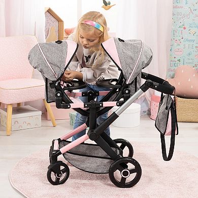 Bayer Design Dolls Xeo Twin Pram - Butterfly Grey & Pink