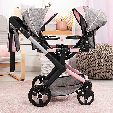 Bayer Design Dolls Xeo Twin Pram - Butterfly Grey & Pink