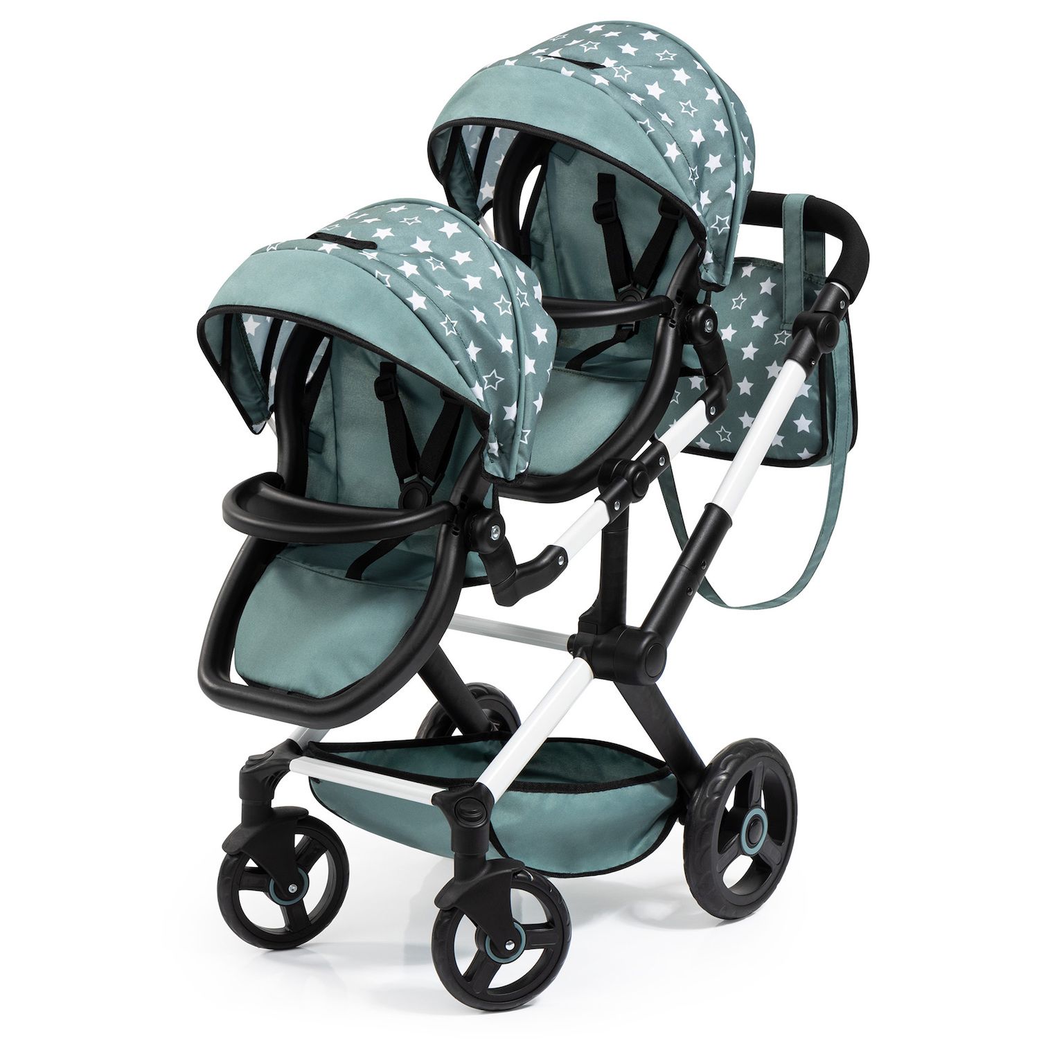 Кукольная коляска для двойни Bayer Design Dolls Xeo Twin, Green & White Stars — фото 1