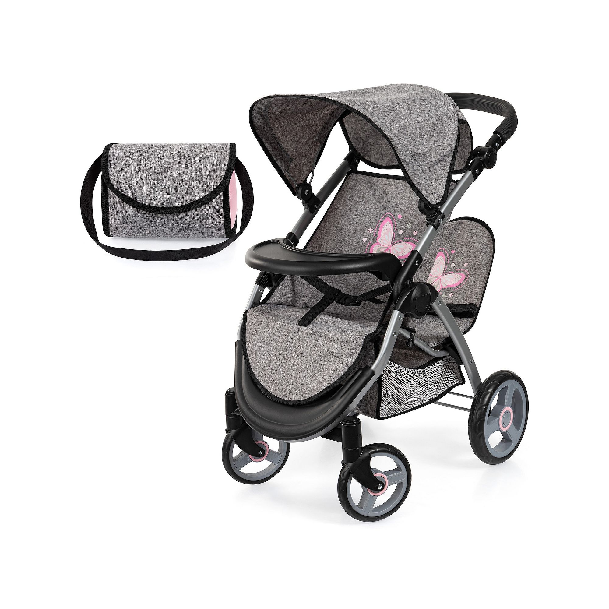 Bayer Design Dolls Twin Star Stroller - Grey, Pink, Butterfly, Multi