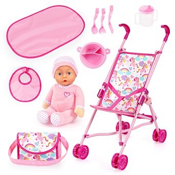 Bayer Design Doll Pink Unicorn Stroller Set