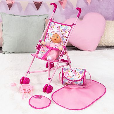 Bayer Design Doll Pink Unicorn Stroller Set