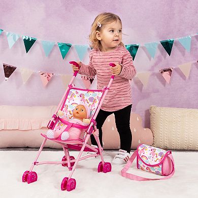 Bayer Design Doll Pink Unicorn Stroller Set