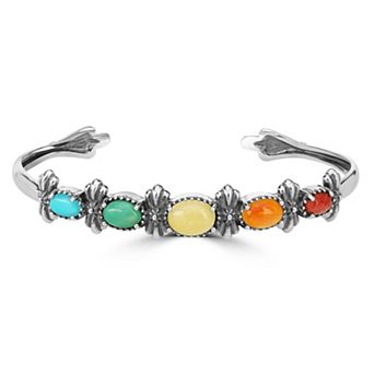 Southwest Spirit® Sterling Silver and Multi Gemstone Rainbow Cuff Bracelet