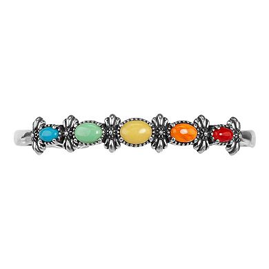 Southwest Spirit® Sterling Silver and Multi Gemstone Rainbow Cuff Bracelet