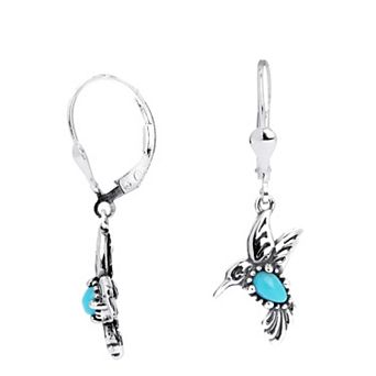Southwest Spirit® Sterling Silver and Turquoise Hummingbird Drop Earrings