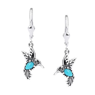 Southwest Spirit® Sterling Silver and Turquoise Hummingbird Drop Earrings