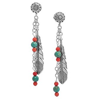 Southwest Spirit® Sterling Silver and Turquoise Feather Dangle Earrings