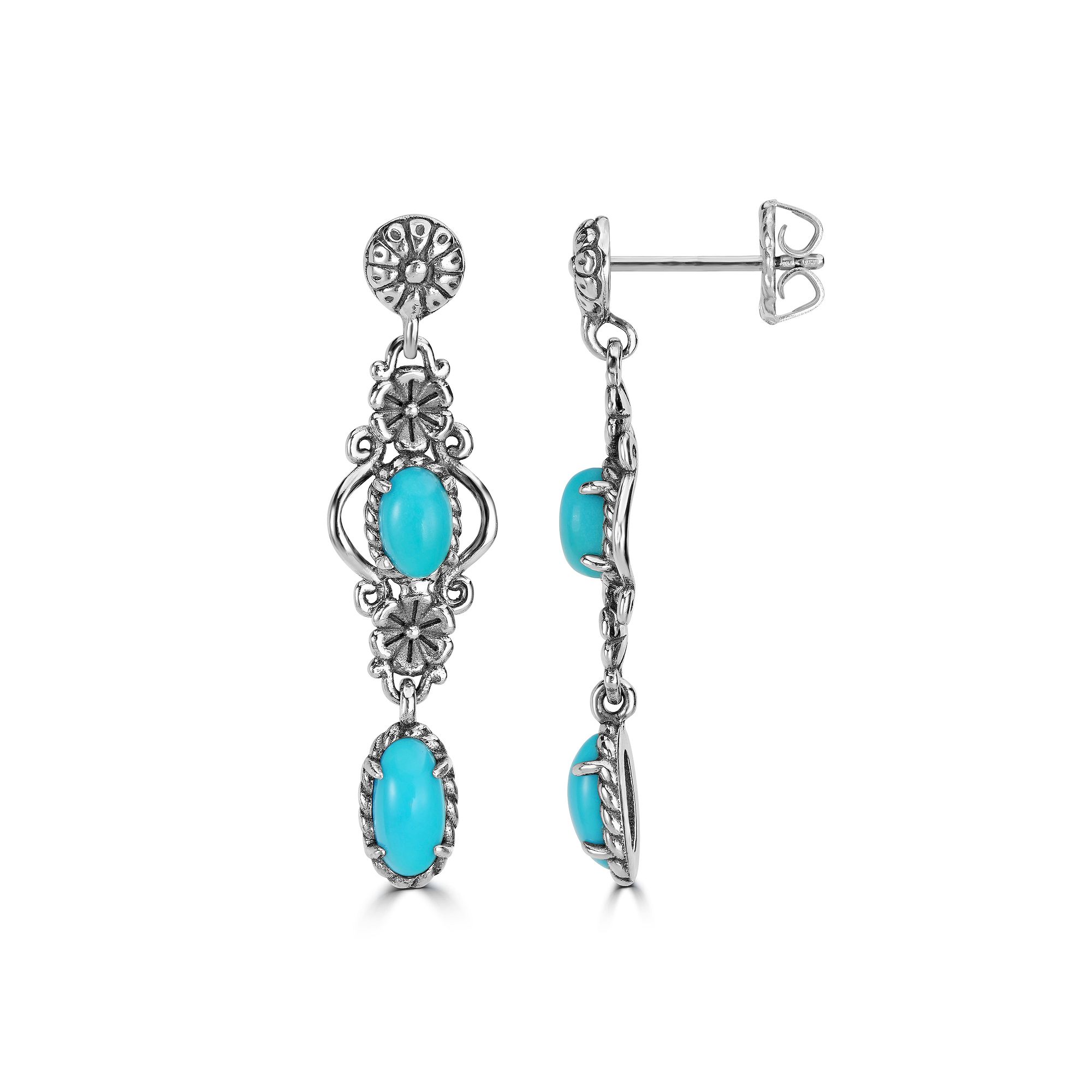 Southwest Spirit® Sterling Silver and Turquoise Dangle Earrings, Womens