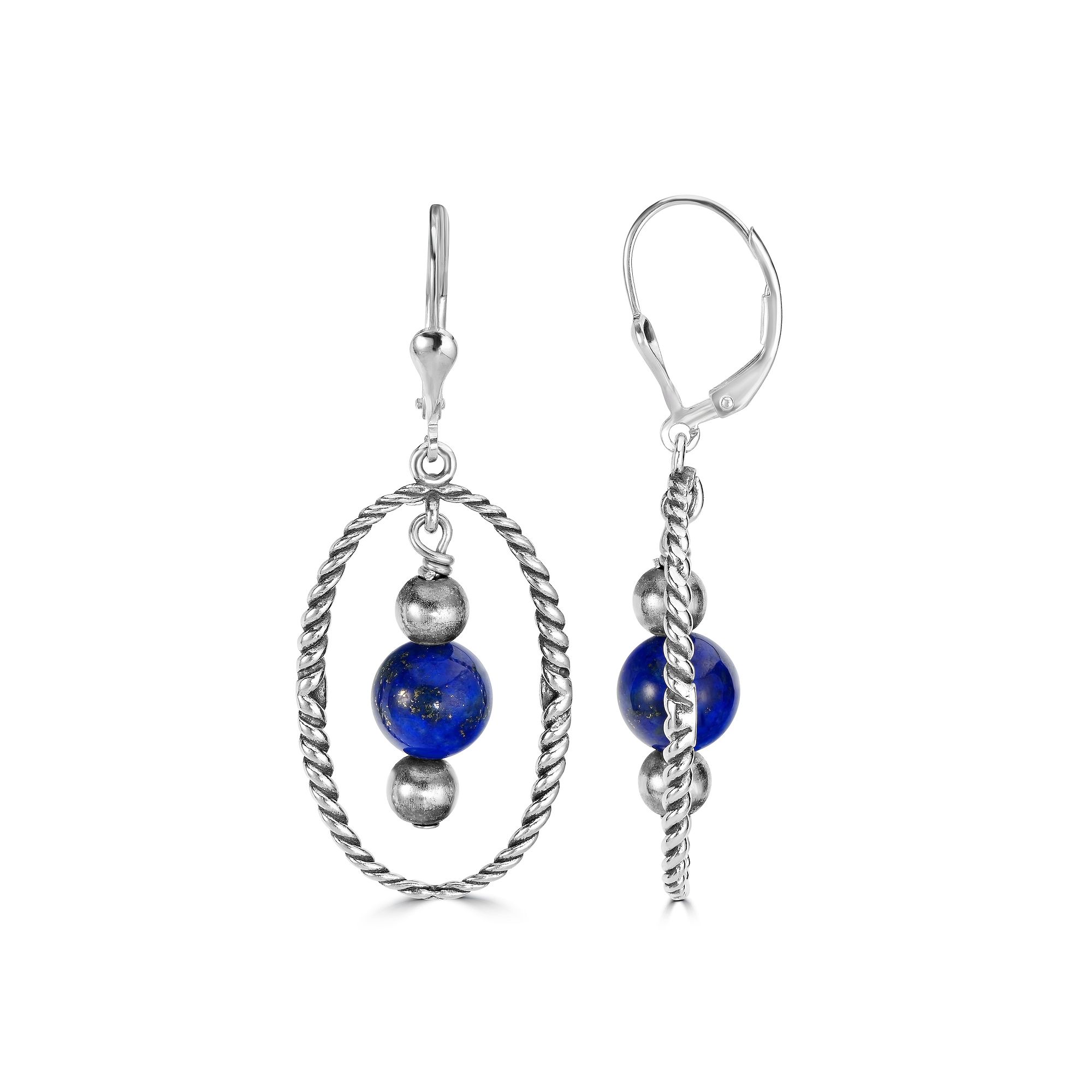 Southwest Spirit® Sterling Silver and Lapis Rope Drop Earrings, Womens