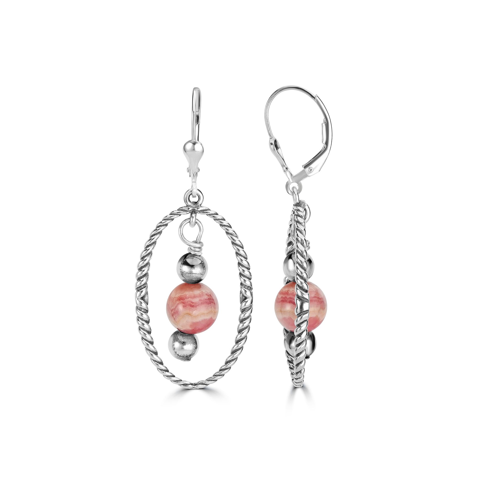 Southwest Spirit® Sterling Silver and Rhodochrosite Dangle Earrings, Women