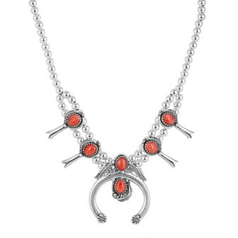 Southwest Spirit® Sterling Silver and Stone Squash Blossom Necklace