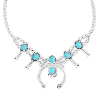 Southwest Spirit® Sterling Silver and Turquoise Squash Blossom Necklace