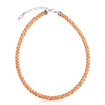 Southwest Spirit® Sterling Silver and Braided White Leather Necklace