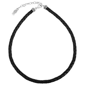 Southwest Spirit® Sterling Silver and Braided White Leather Necklace