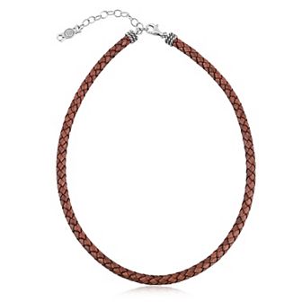 Southwest Spirit® Sterling Silver and Braided White Leather Necklace