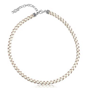 Southwest Spirit® Sterling Silver and Braided White Leather Necklace