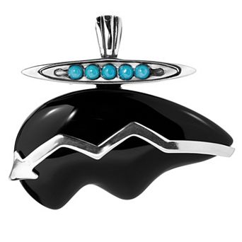 Southwest Spirit® Sterling Silver, Black Agate and Turquoise Bear Pendant