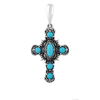 Southwest Spirit® Sterling Silver and Stone Cross Pendant