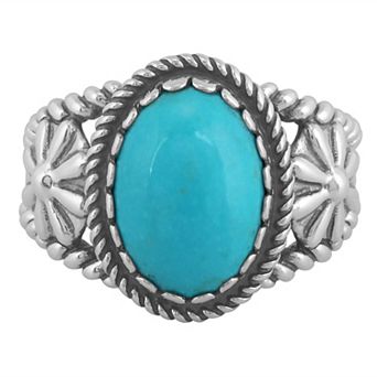 Southwest Spirit® Sterling Silver and Green Turquoise Concha Ring