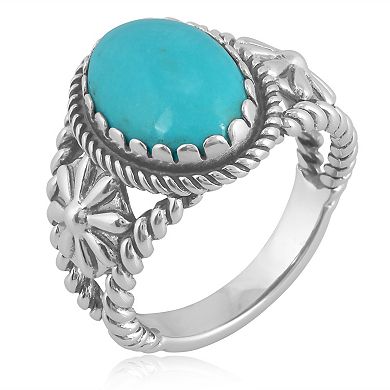 Southwest Spirit® Sterling Silver and Green Turquoise Concha Ring