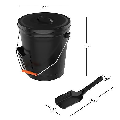 Pure Garden 4.75 Gallon Ash Bucket with Lid & Shovel