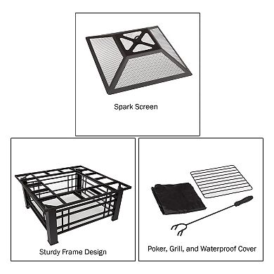 Pure Garden 32-in. Outdoor Firepit Table with Screen, Cover & Poker