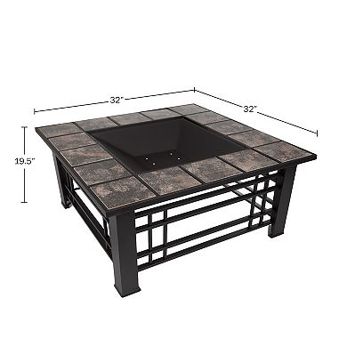 Pure Garden 32-in. Outdoor Firepit Table with Screen, Cover & Poker