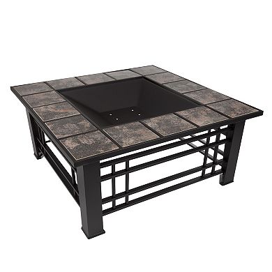 Pure Garden 32-in. Outdoor Firepit Table with Screen, Cover & Poker