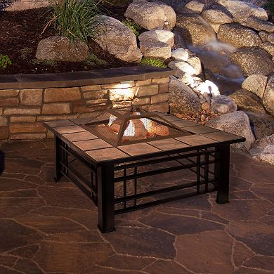 Pure Garden 32-in. Outdoor Firepit Table with Screen, Cover & Poker