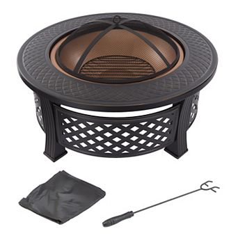 Pure Garden 32 in Outdoor Fire Pit with Spark Screen, Poker & Cover