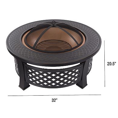 Pure Garden 32-in. Outdoor Fire Pit with Spark Screen, Poker & Cover