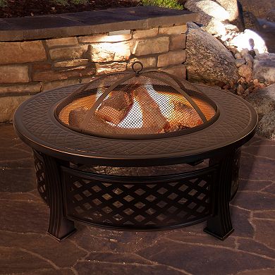 Pure Garden 32-in. Outdoor Fire Pit with Spark Screen, Poker & Cover